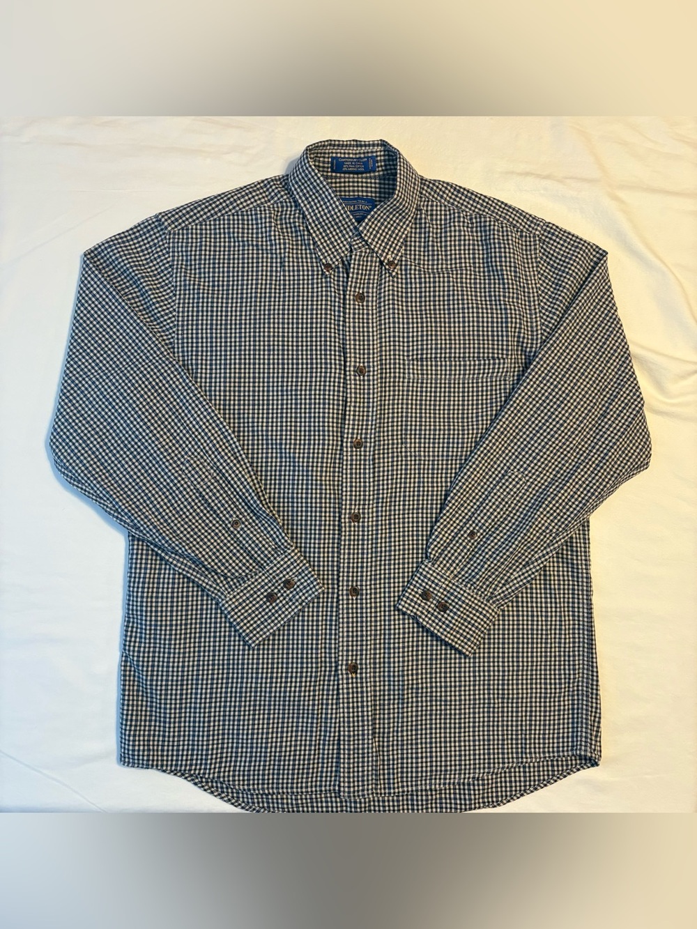 Pendleton Canterbury Cloth Shirt Men’s M Pima Cotton Merino Wool Plaid Blue